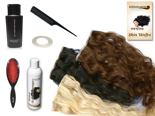 Komplett-Set - 2 Skin Wefts - gewellt - 60 cm - Haarverlängerung